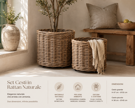 Cesti in rattan Naturale Light Grey - EDG