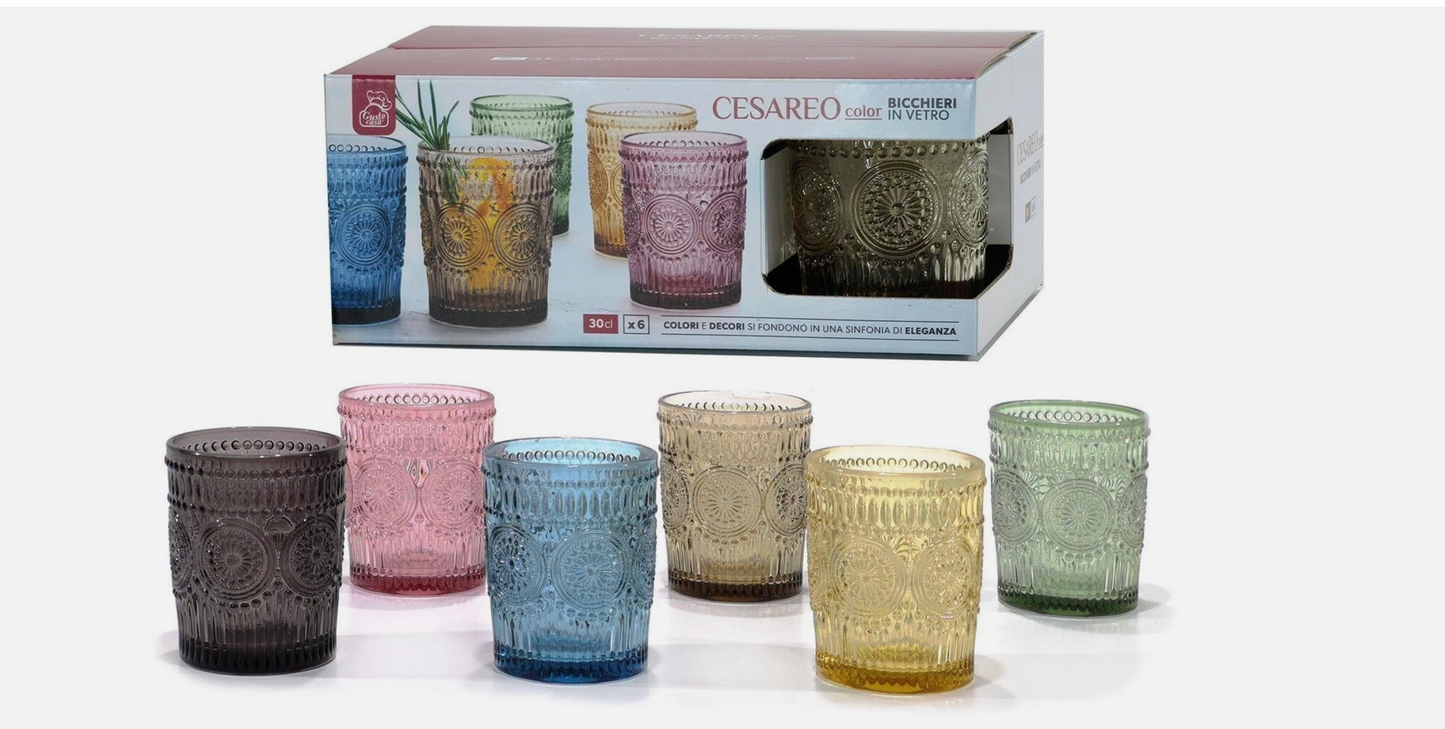 Set 6 Bicchieri Cesareo in Vetro Colorato 30CL – Eleganti e Resistenti