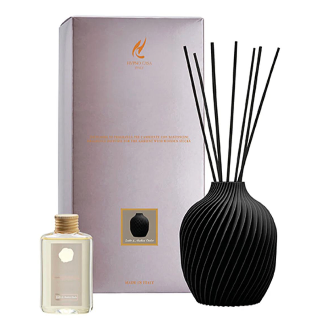 Diffusore a Bastoncini Vaso 3D con Ricarica Latte e Ambra Dolce 100ml Verde Salvia - Hypno Casa