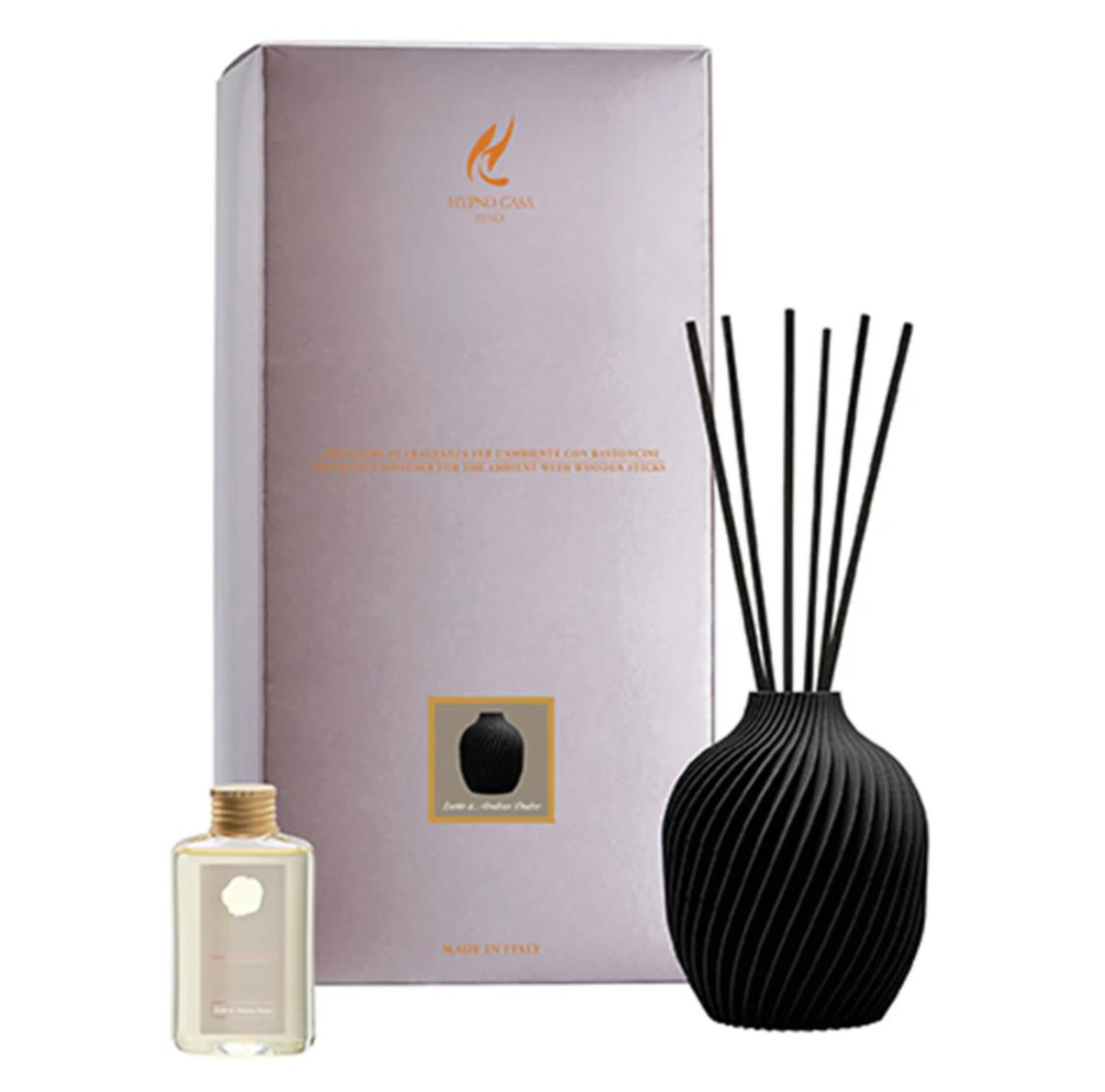 Diffusore a Bastoncini Vaso 3D con Ricarica Latte e Ambra Dolce 50ml Verde Salvia - Hypno Casa