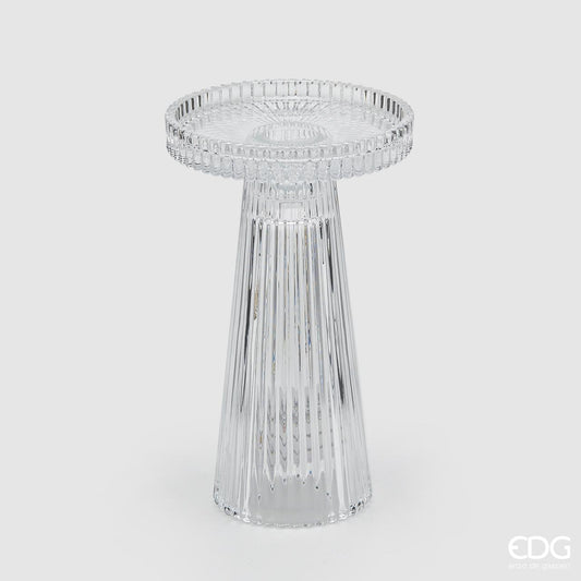 Portacandela Cono Righe H16,5Cm D9Cm - EDG - Natural Trasparente