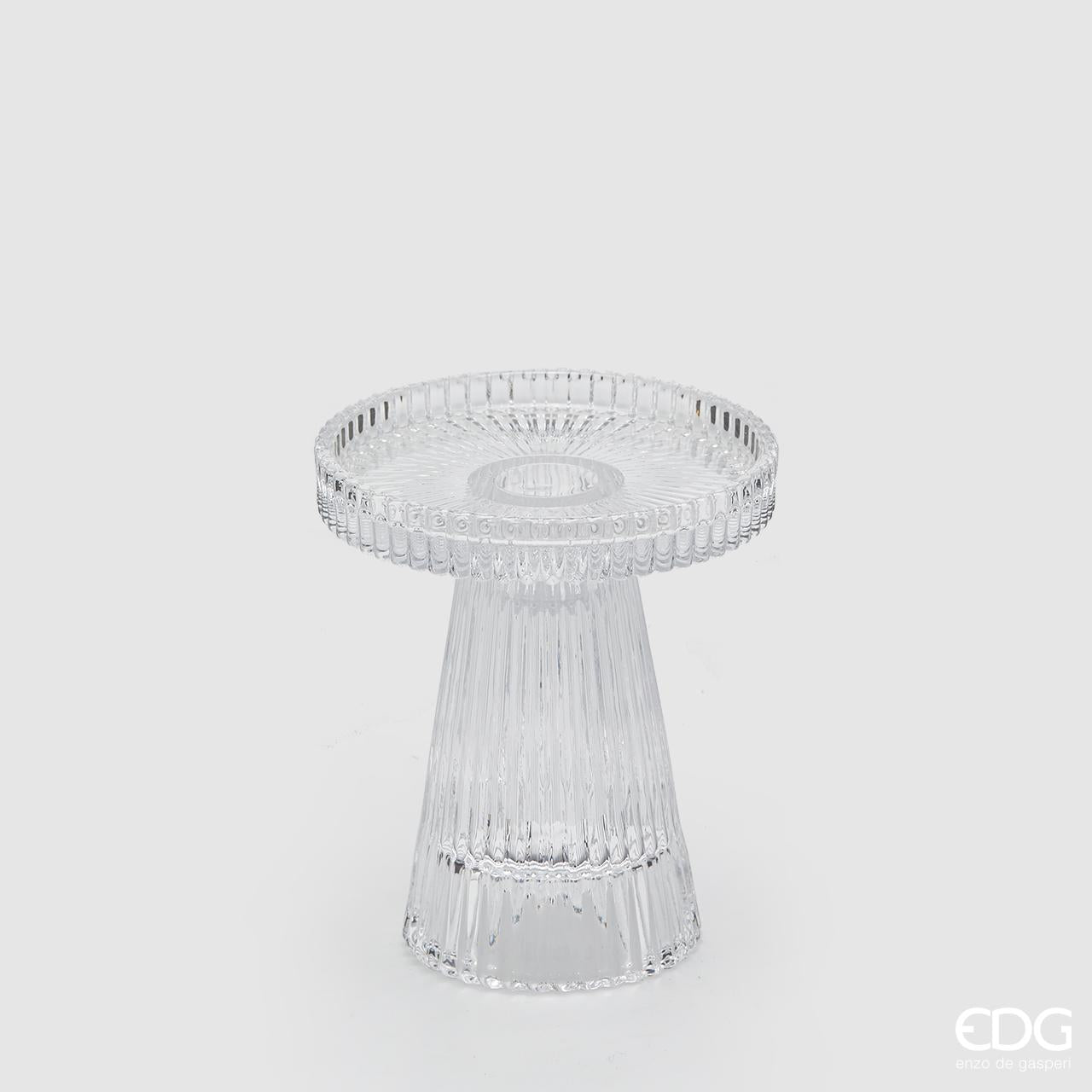 Portacandela Cono Righe H16,5Cm D9Cm - EDG - Natural Trasparente