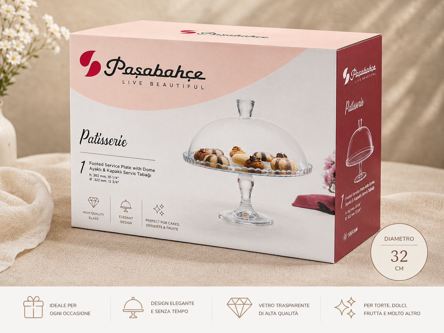 Alzatina con Cupola in Vetro Ø 32 cm- Patisserie Glass Dome