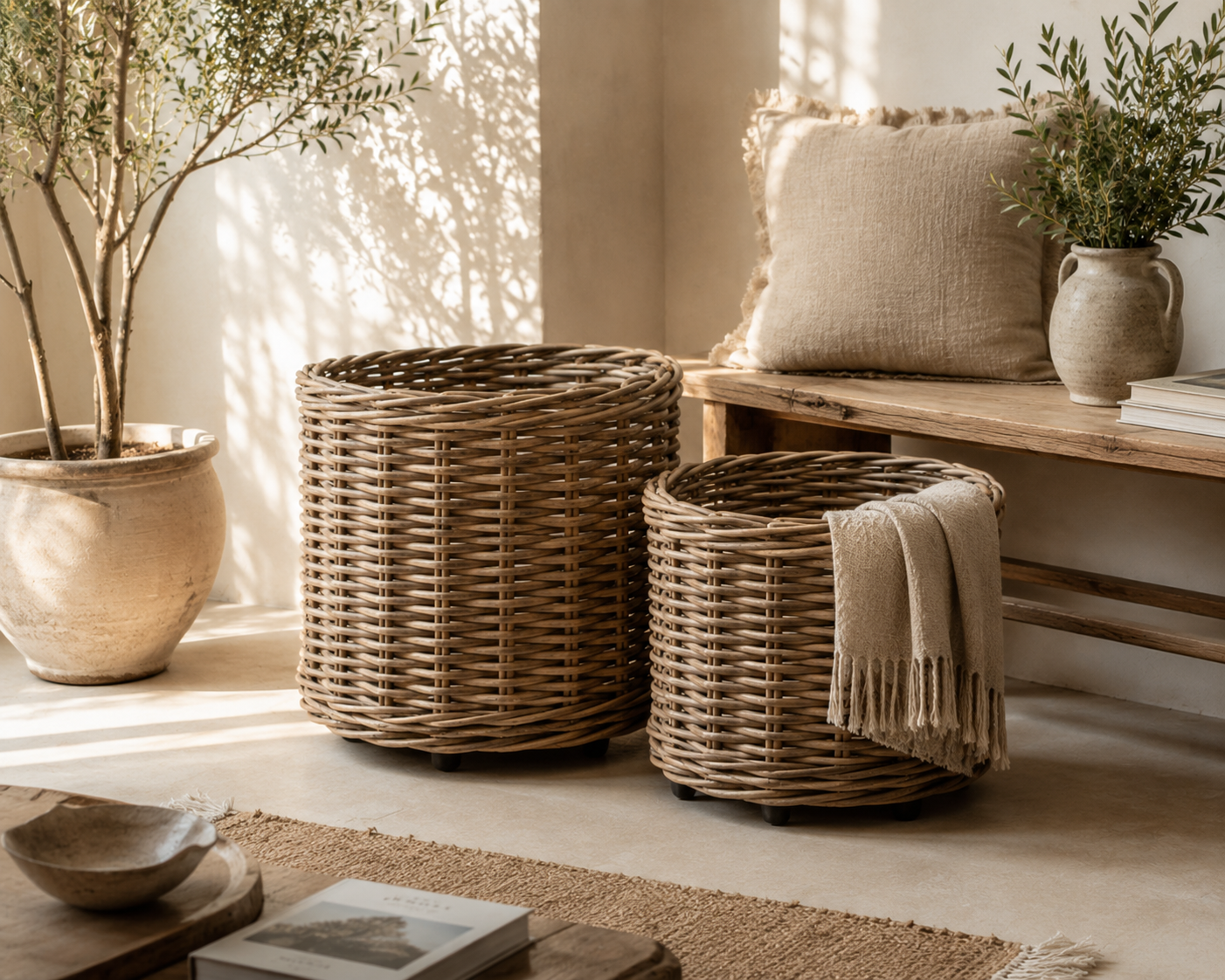 Cesti in rattan Naturale Light Grey - EDG