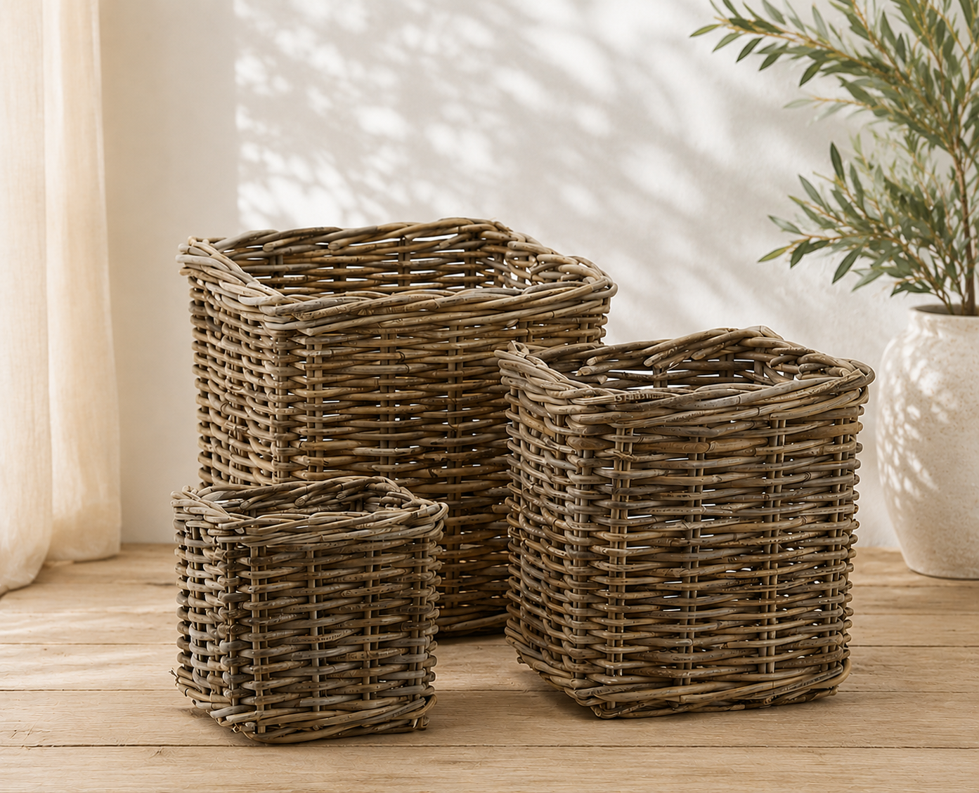 Cesti in rattan Naturale Light Grey - EDG