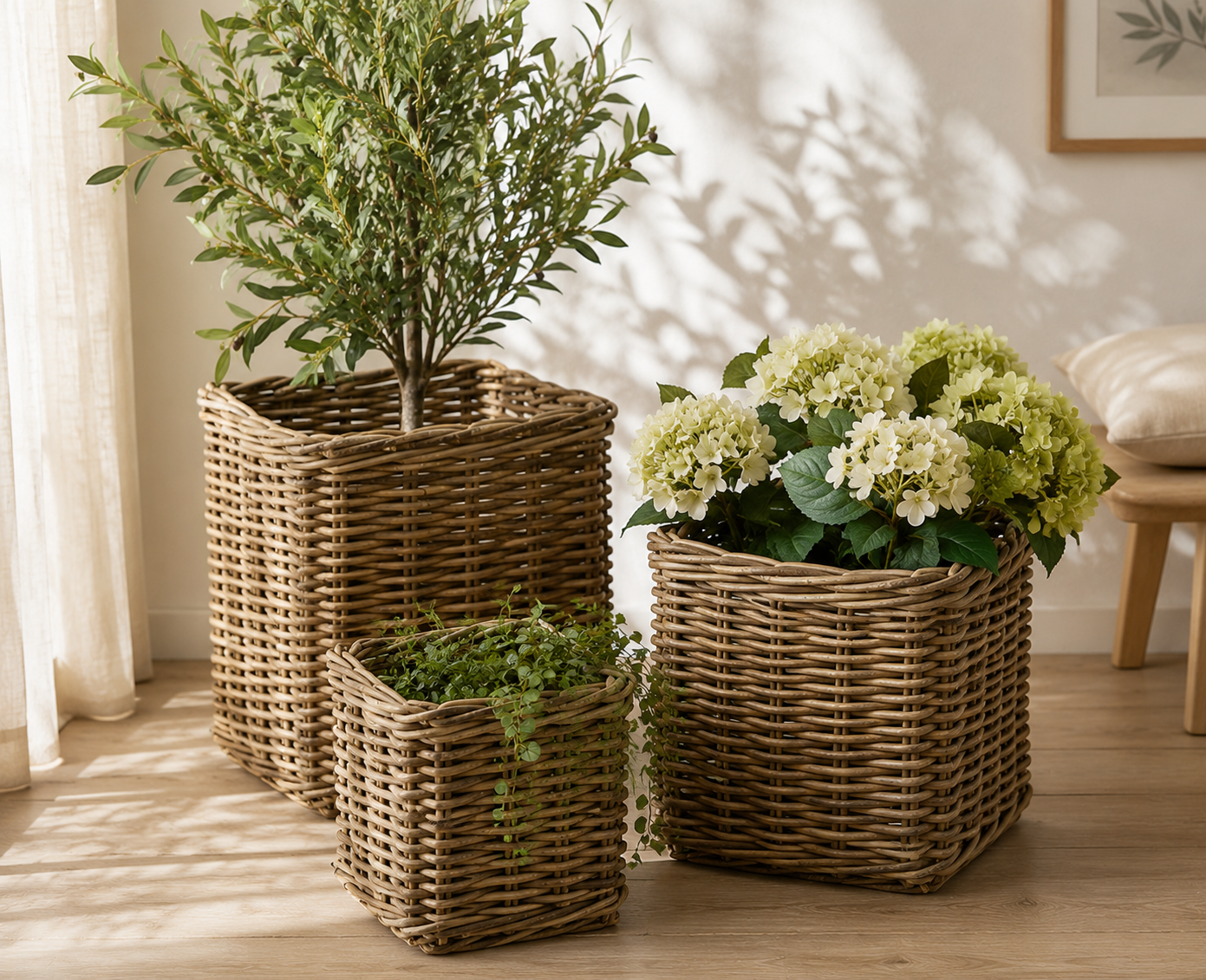 Cesti in rattan Naturale Light Grey - EDG