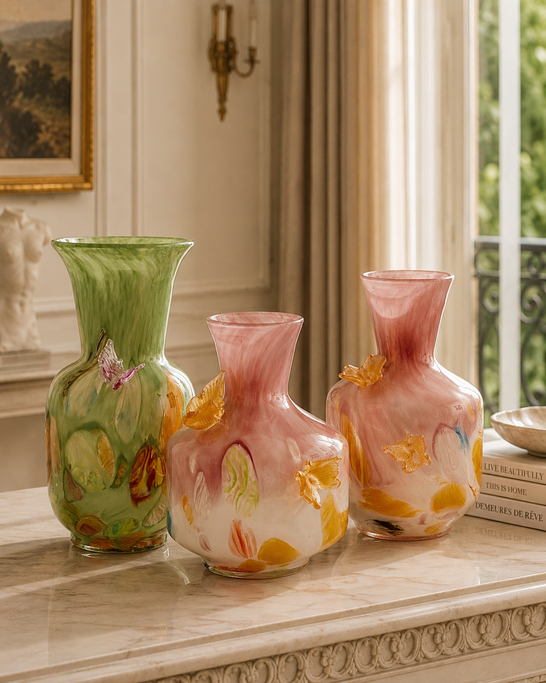 Vaso Vetro "Farfalle" Rosa 2 varianti misura EDG - Enzo De Gasperi