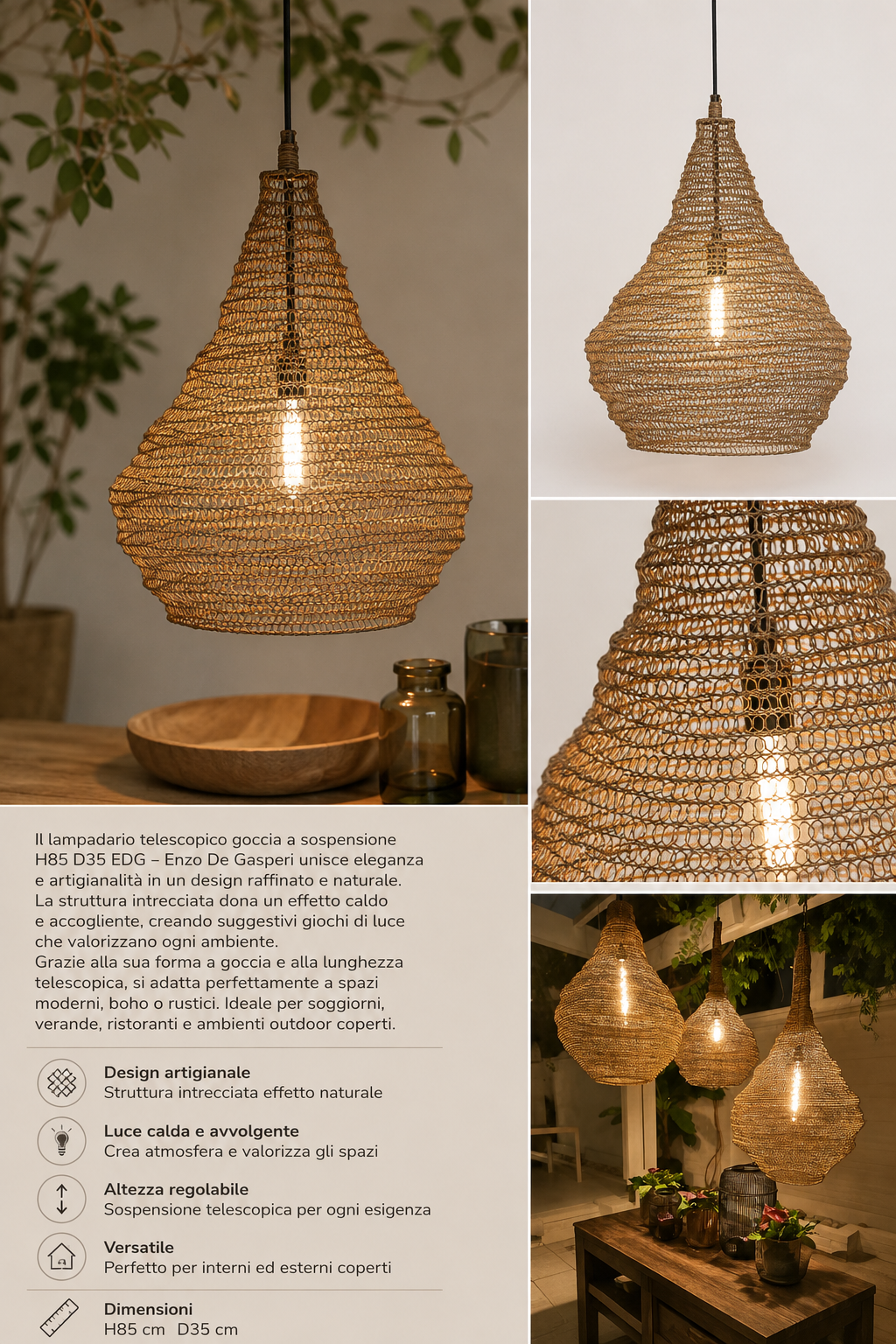 Lampadario telescopico goccia a sospensione H85 D35 EDG - Enzo De Gasperi