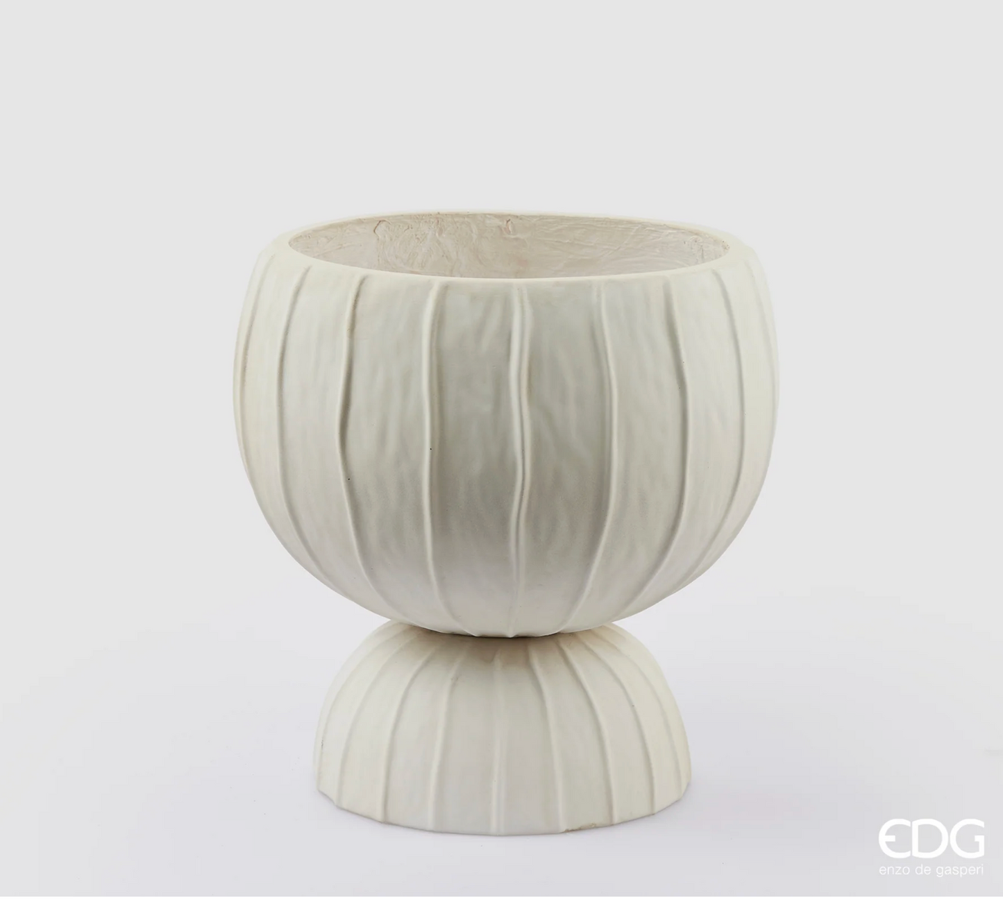 Vaso Righe Bombato Con Piede H35 Bianco - EDG - Enzo De Gasperi
