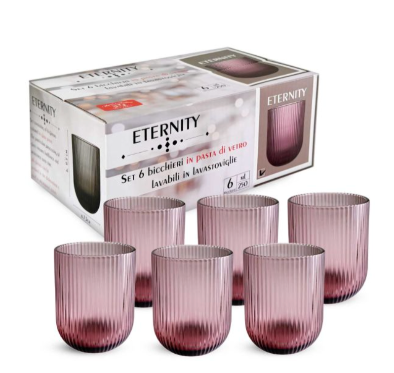 Set 6 bicchieri Tumbler H9,5 X D7,5 in vetro serie Eternity colore rosa