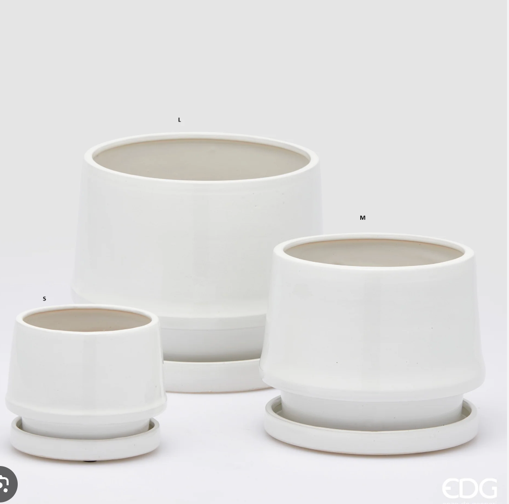 Vaso Trapezio con Piatto Ceramica Smaltata con foro H22 D26CM EDG - Enzo De Gasperi