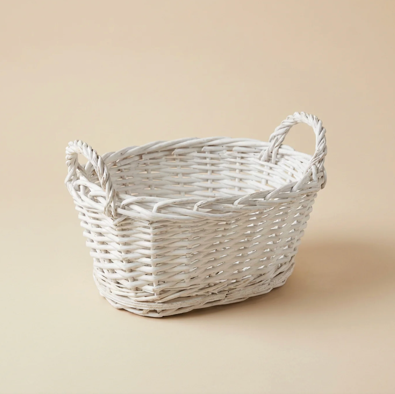 Cesto ovale Willy rattan bianco con manico diam. 50cmx40cm EDG - Enzo De Gsperi
