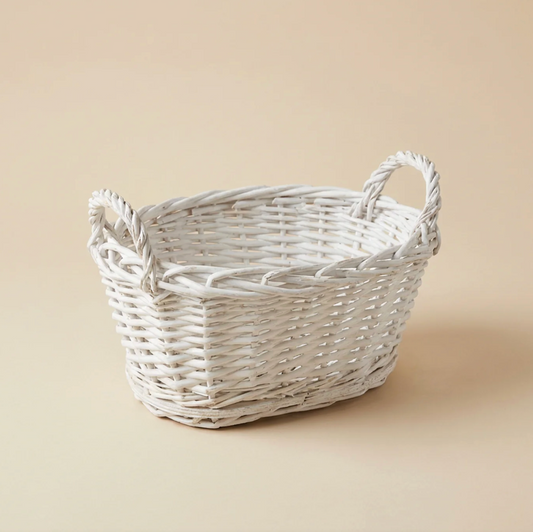 Cesto ovale Willy rattan bianco con manico diam. 50cmx40cm EDG - Enzo De Gsperi