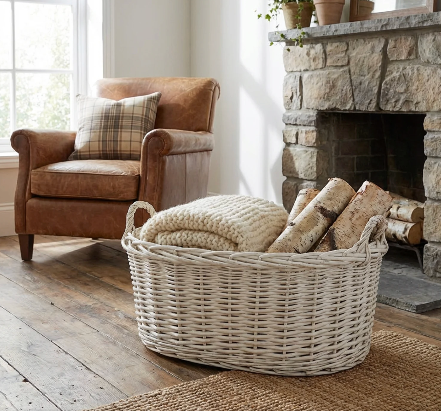 Cesto ovale Willy rattan bianco con manico diam. 50cmx40cm EDG - Enzo De Gsperi