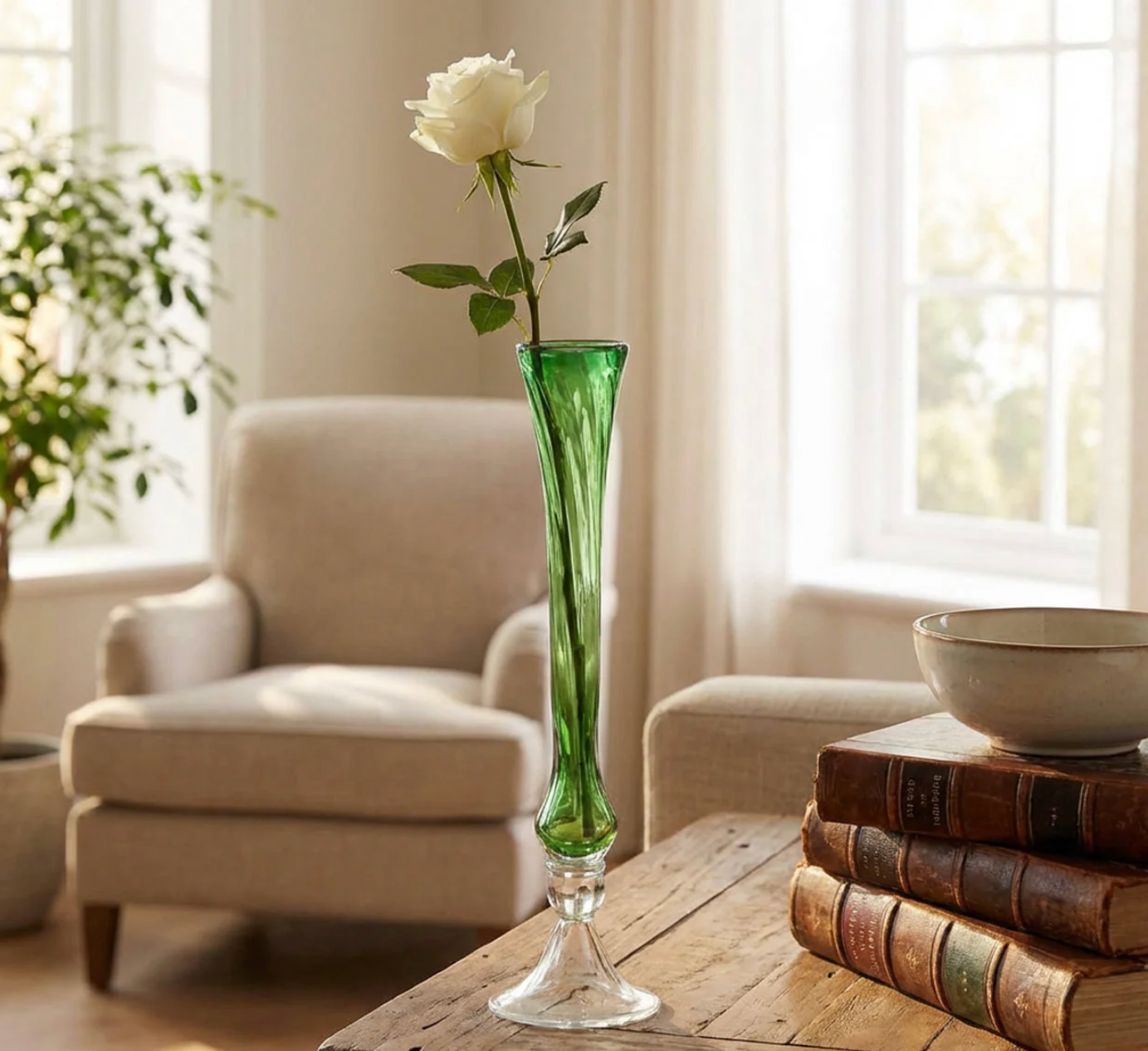 Vaso Flute in vetro verde EDG Enzo De Gasperi – H 70 cm, Ø 15 cm