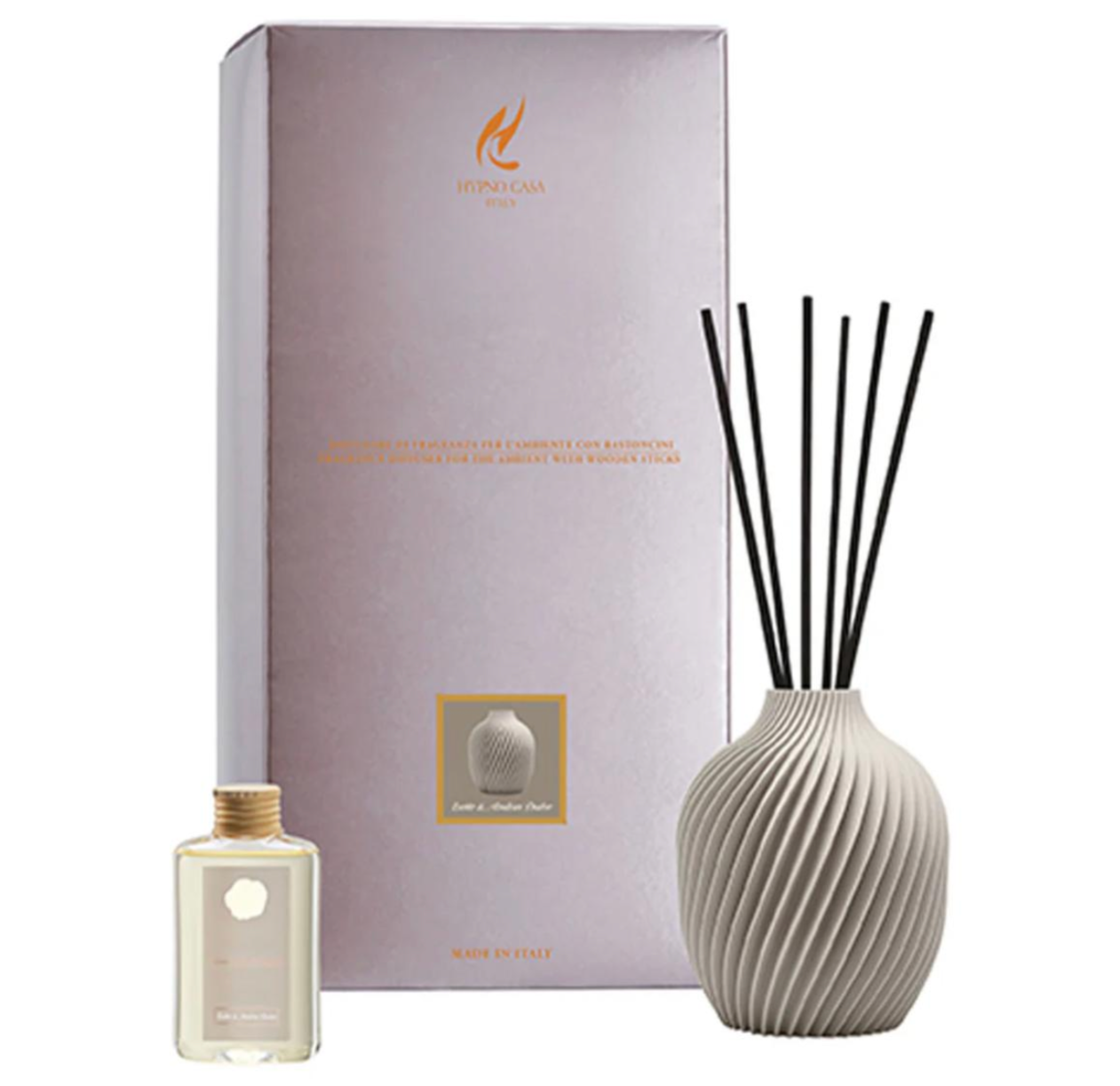 Diffusore a Bastoncini Vaso 3D con Ricarica Latte e Ambra Dolce 50ml Verde Salvia - Hypno Casa