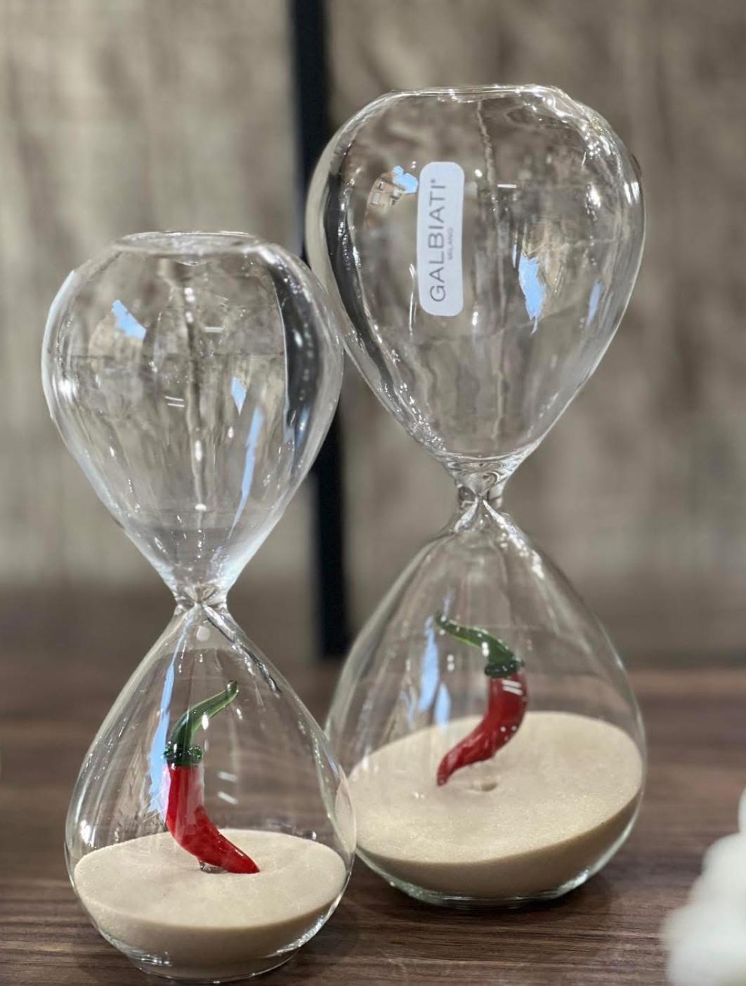 Clessidra Peperoncino in vetro borosilicato con applicazioni in pasta colore fatto a mano - Galbiati Milano